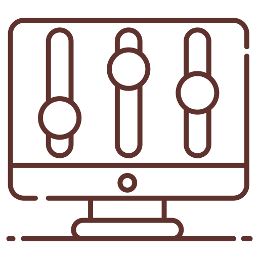 Computer monitor icon with three vertical sliders for adjusting settings in a UI