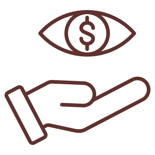 Open hand under an eye containing a dollar sign, symbolizing financial oversight or monitoring money