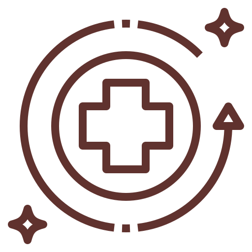 Circular arrow surrounding a medical cross, symbolizing health care or health renewal