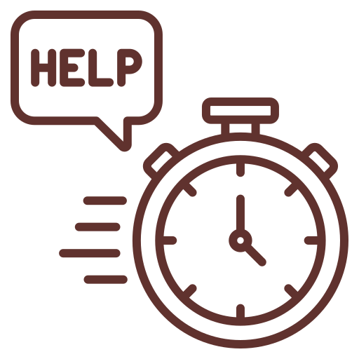 Stopwatch with a speech bubble reading 'HELP' to indicate urgent time-sensitive help.