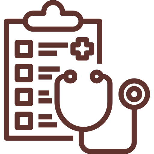 Clipboard with a checkbox list and a stethoscope, conveying a medical examination or patient assessment.