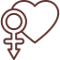 Heart shape that incorporates the female gender symbol, representing love and women’s themes.