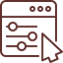 Settings icon with sliders for preferences or customization options.