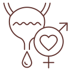 Female gender symbol with a heart inside the circle and a droplet at the bottom, representing love and femininity.