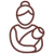 Abstract maroon line drawing of a curled bottle or vessel with a circular loop at the center and a small knob at the top.