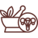 Icon showing a potted plant beside a globe, representing sustainability and global environmental responsibility.