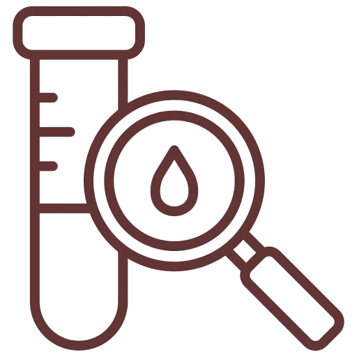 Test tube and magnifying glass icon indicating lab analysis