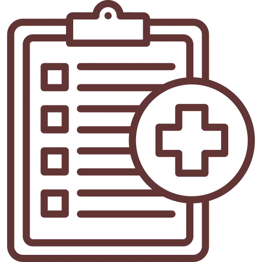 Clipboard with a checklist and a circular medical cross badge overlay. (Health/medical checklist icon)